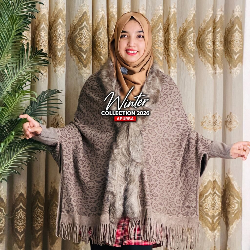 Tiger Print Furry Poncho – Brown