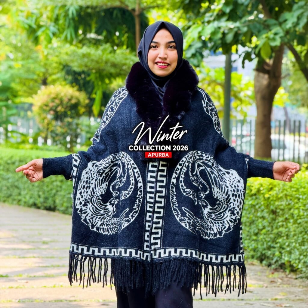 Royal Phoenix Furry Poncho – Navy Blue