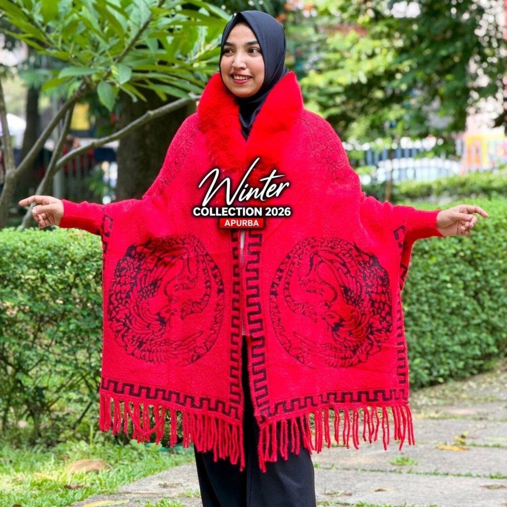 Royal Phoenix Furry Poncho – Red
