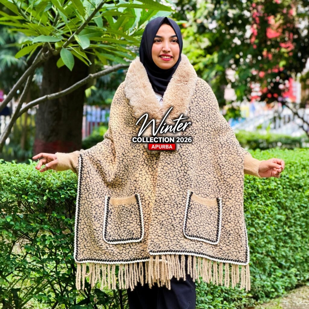 Pebble Fur Pocket Poncho – Beige