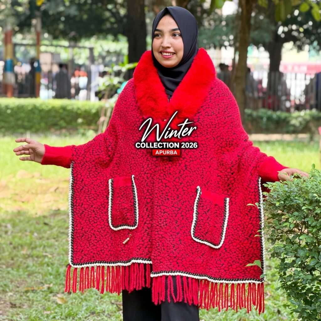 Pebble Fur Pocket Poncho – Red