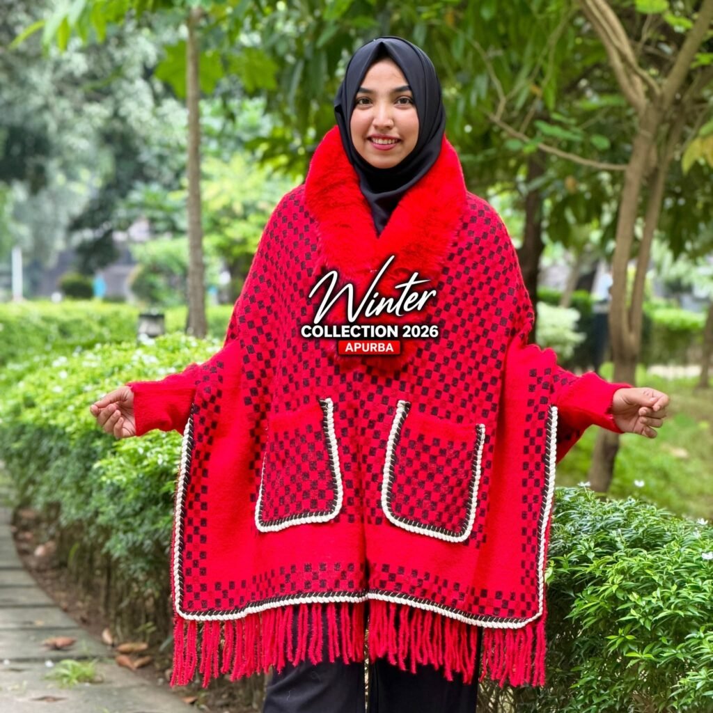 Classic Checkerboard Pocket Poncho – Red